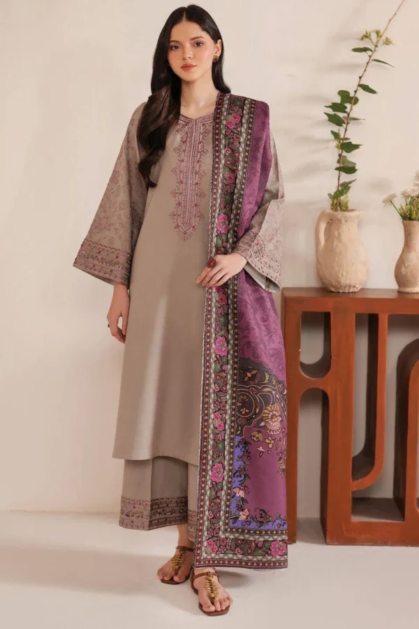 Women's Embroidered Dhanak Suit Brown Winter Party Wear