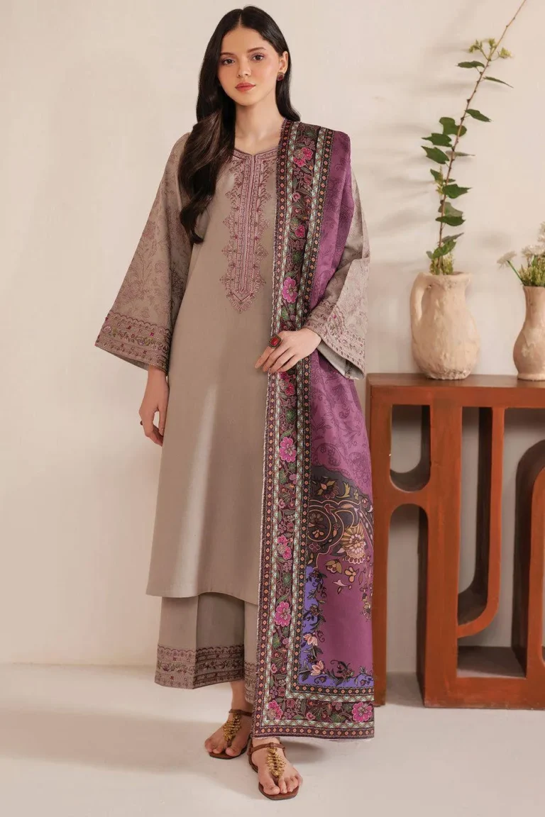 Women's Embroidered Dhanak Suit Brown Winter Party Wear